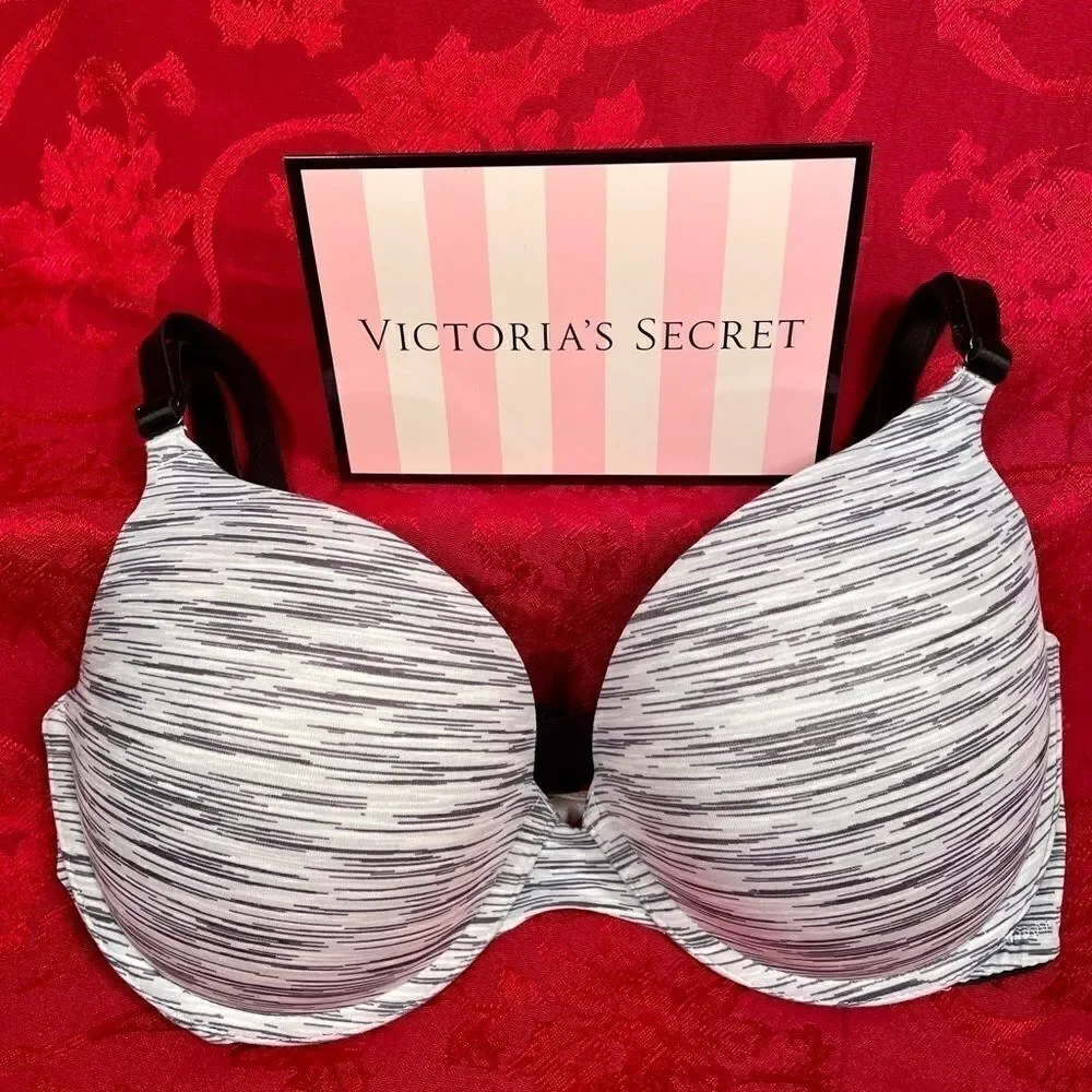 GRAY & WHITE STRIPE BRA VICTORIAS SECRET PINK WEAR EVERYWHERE 34D